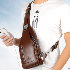 Waterproof Men's Sling Chest Bag USB Charge Shoulder Messenger
