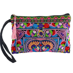 BOHO Double sided embroidery women wallet canvas lagre size purses