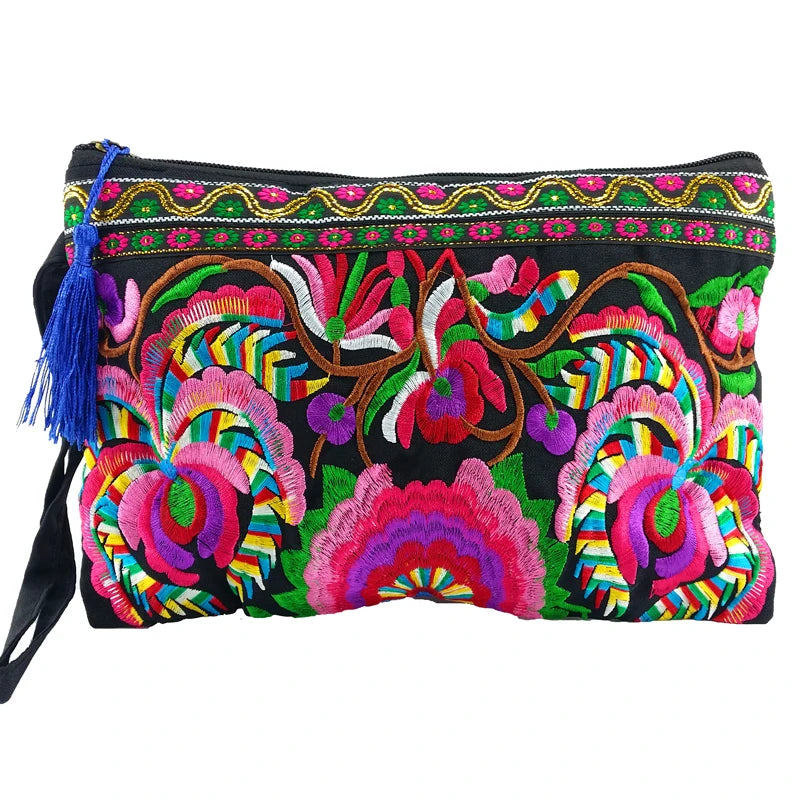 BOHO Double sided embroidery women wallet canvas lagre size purses