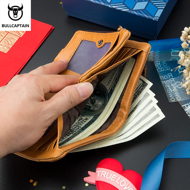 Leather Men's Wallet RFID Blocking Bi-Fold Classic Style