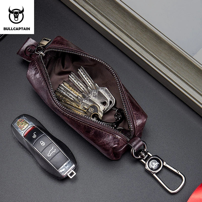 Men Leather Key case Multifunctional Metal Phone Holder