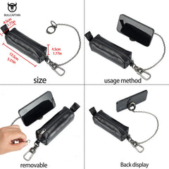 Men Leather Key case Multifunctional Metal Phone Holder
