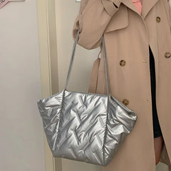Versatile Solid Color Shoulder Tote Bag for Women