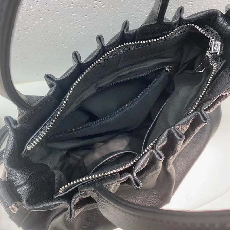 Women Pleated Bucket Handbag Casual Shoulder Messenger Bag