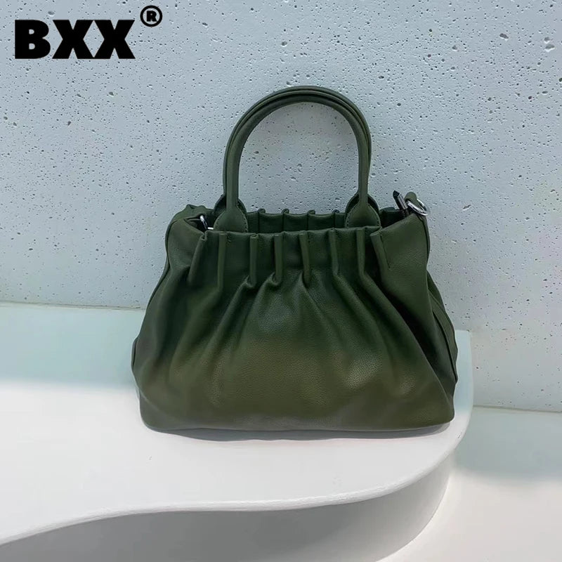 Women Pleated Bucket Handbag Casual Shoulder Messenger Bag