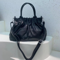 Women Pleated Bucket Handbag Casual Shoulder Messenger Bag