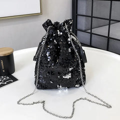 Sequin Bucket Handbag Chain Shoulder Crossbody Bag Female