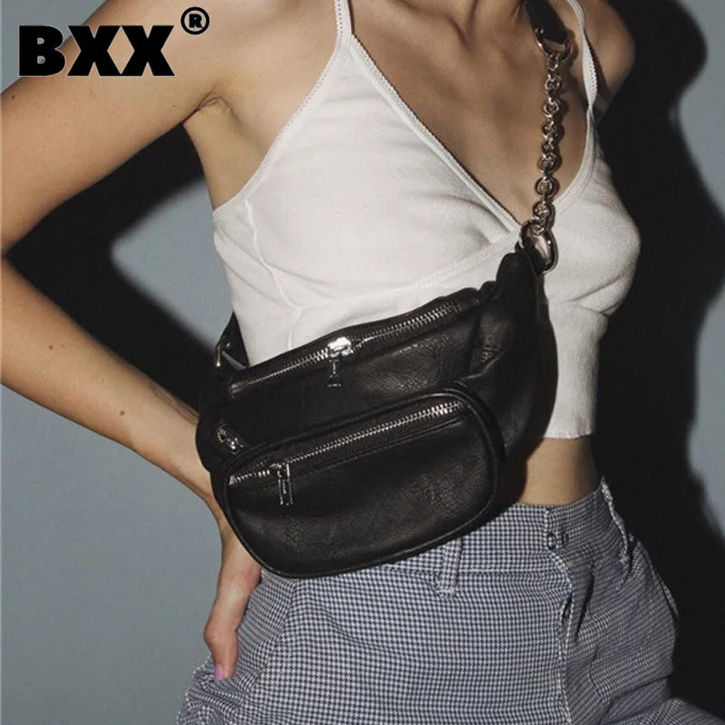 Women's High Solid Chest Bag with Chain Wallet Crossbody