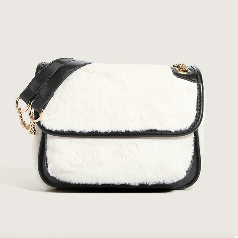 Temperament Plush Patchwork Chain Crossbody Bag GF4723