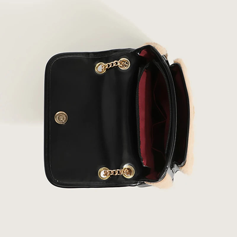 Temperament Plush Patchwork Chain Crossbody Bag GF4723