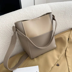 Large Capacity Leather Bucket Shoulder Crossbody Bag Vintage Style