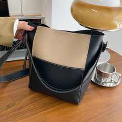 Large Capacity Leather Bucket Shoulder Crossbody Bag Vintage Style