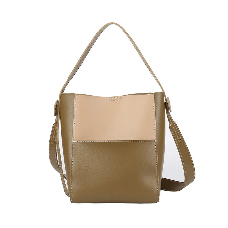 Large Capacity Leather Bucket Shoulder Crossbody Bag Vintage Style