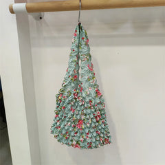Retro Flowers Pleated Handbags Portable Beach Vacation Shoulder Bags