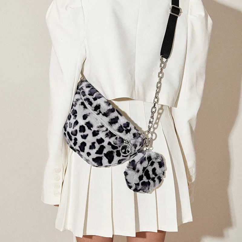 Leopard Plush Crossbody Bag for Women - 8P0196