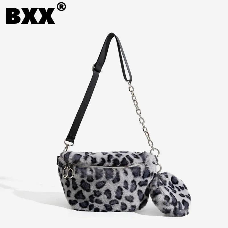 Leopard Plush Crossbody Bag for Women - 8P0196