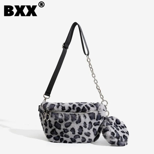 Leopard Plush Crossbody Bag for Women - 8P0196