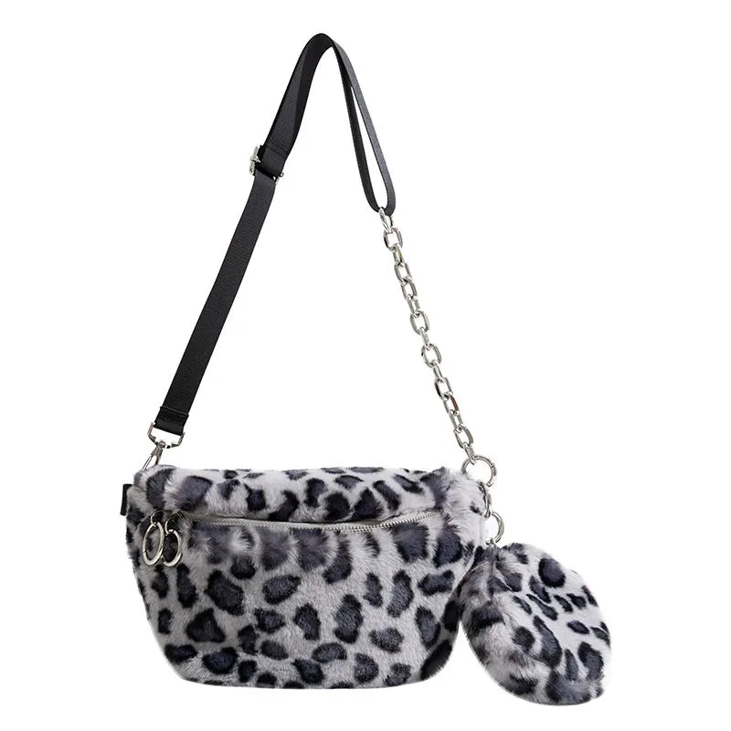Leopard Plush Crossbody Bag for Women - 8P0196