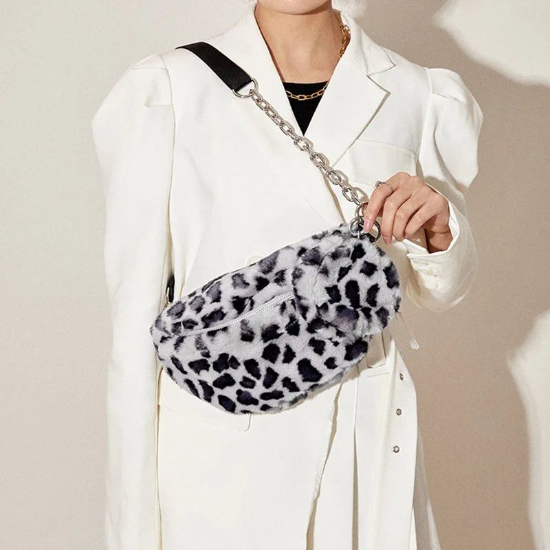 Leopard Plush Crossbody Bag for Women - 8P0196