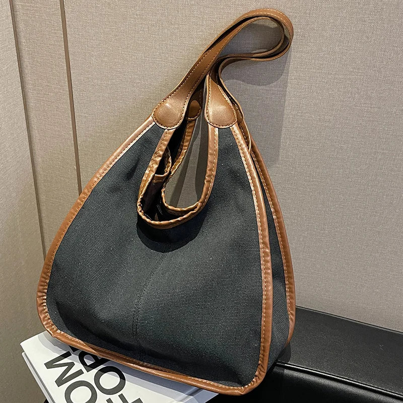 Patchwork Canvas Tote Shoulder Bag for Women