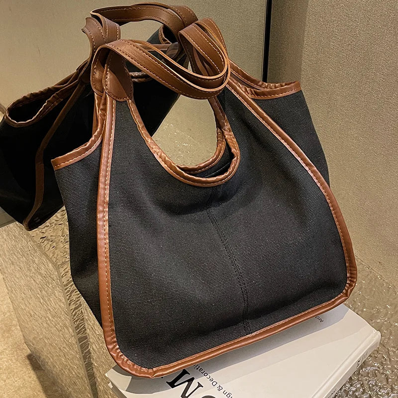 Patchwork Canvas Tote Shoulder Bag for Women
