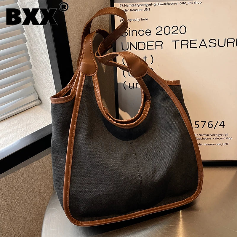 Patchwork Canvas Tote Shoulder Bag for Women