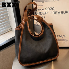 Patchwork Canvas Tote Shoulder Bag for Women