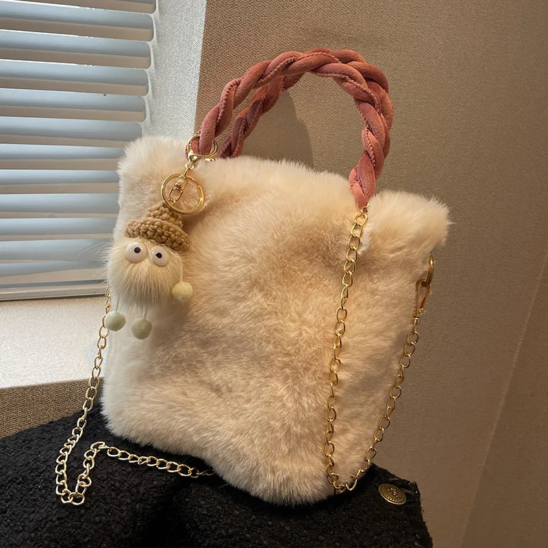 Plush Small Bag Women's Crossbody Handheld Bucket Bag
