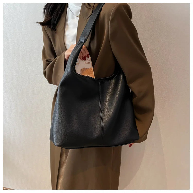 PU Leather Shoulder Bag for Women Large Capacity Zipper Handbag