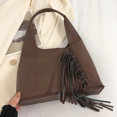 Stylish Large Capacity PU Leather Tassel Armpit Bag for Women