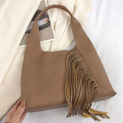Stylish Large Capacity PU Leather Tassel Armpit Bag for Women