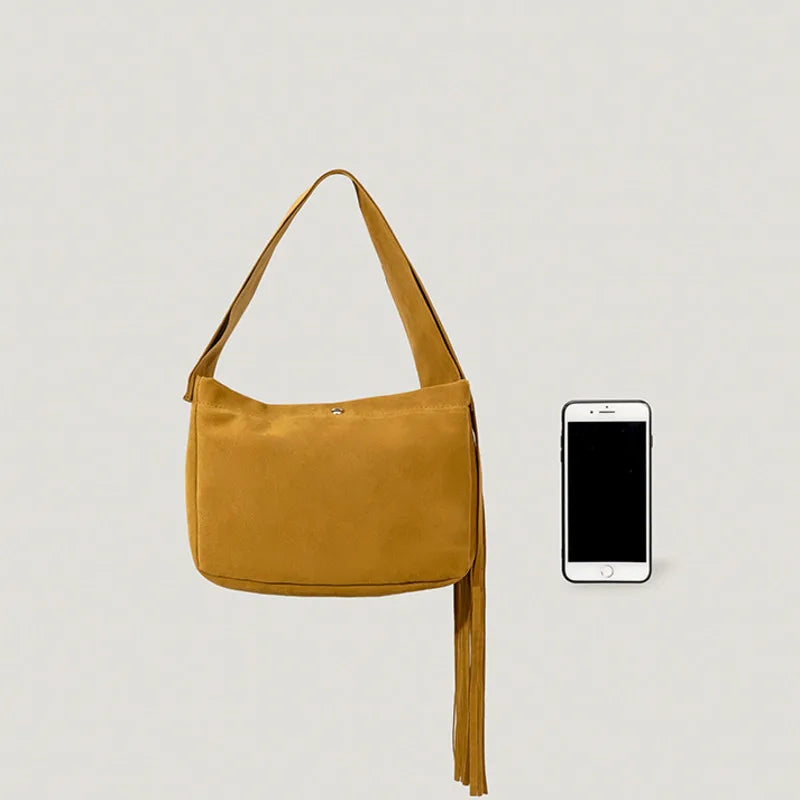 Tassel Women's Bag Wide Shoulder Strap Handbag Large Capacity