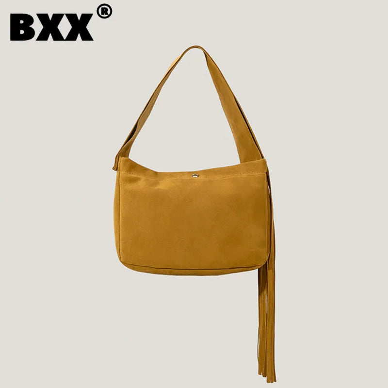 Tassel Women's Bag Wide Shoulder Strap Handbag Large Capacity