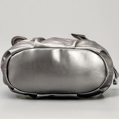 Metallic Gray Laser Leather Pattern Drawstring Bag Crossbody Shoulder Bag