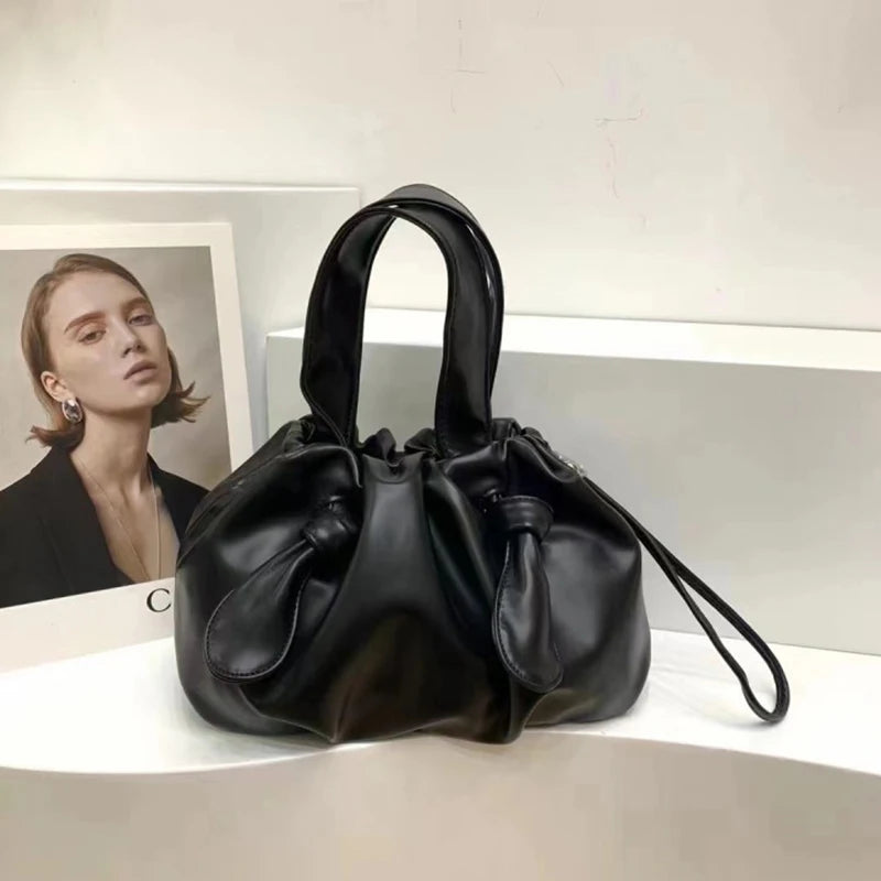 Metallic Gray Laser Leather Pattern Drawstring Bag Crossbody Shoulder Bag