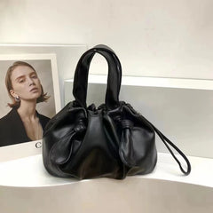 Metallic Gray Laser Leather Pattern Drawstring Bag Crossbody Shoulder Bag