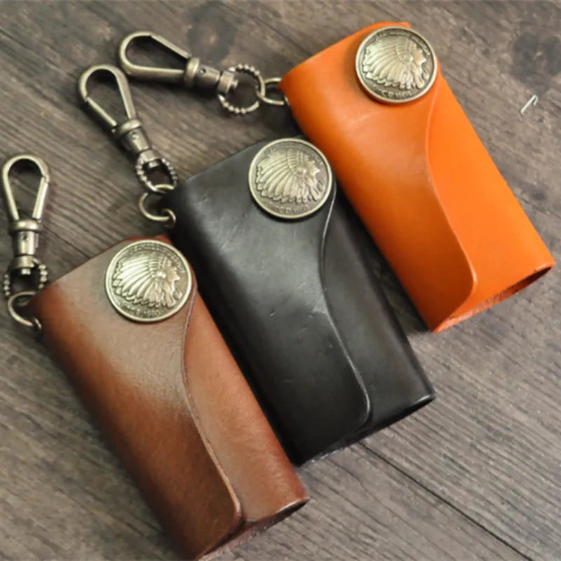 Vintage Leather Men Key Holder Wallet Keychain Organizer