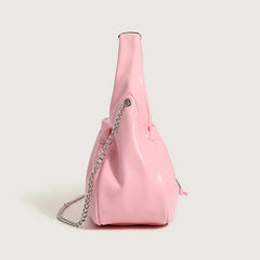 Solid Pleated PU Leather Handbag Chain Travel Shoulder Crossbody Bag