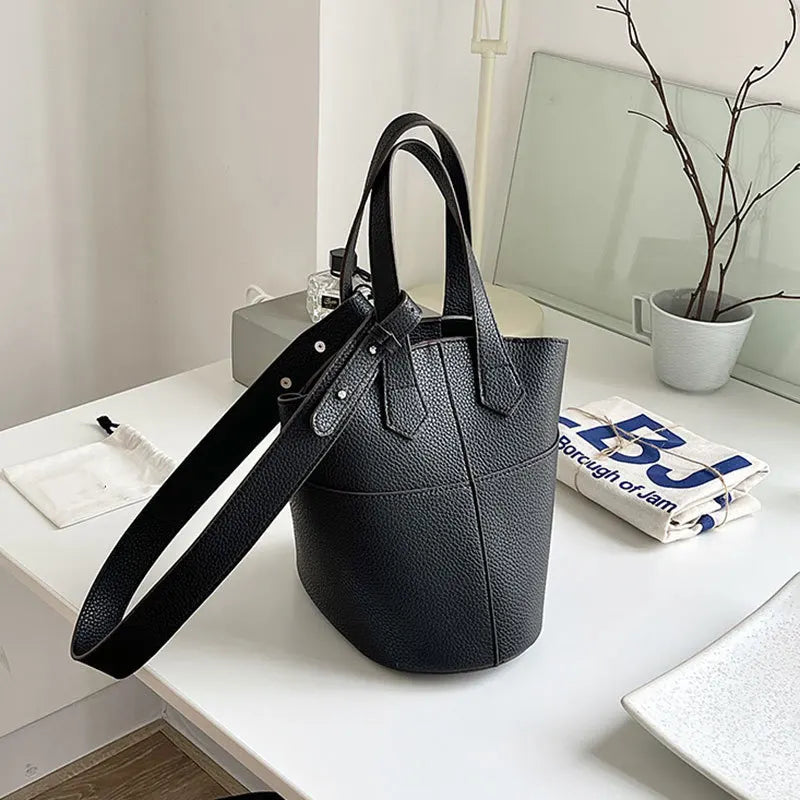 Large Capacity PU Leather Women's Bucket Bag Shopping Shoulder Crossbody Bags