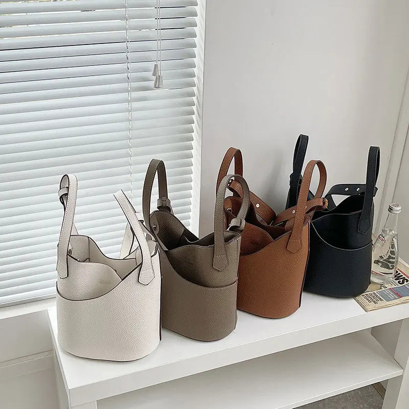 Large Capacity PU Leather Women's Bucket Bag Shopping Shoulder Crossbody Bags