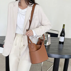 Large Capacity PU Leather Women's Bucket Bag Shopping Shoulder Crossbody Bags