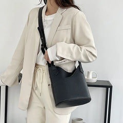 Large Capacity PU Leather Women's Bucket Bag Shopping Shoulder Crossbody Bags