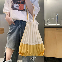 Pleated Canvas Tote Bag For Women Shopper Shoulder Underarm