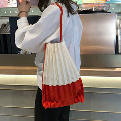 Pleated Canvas Tote Bag For Women Shopper Shoulder Underarm