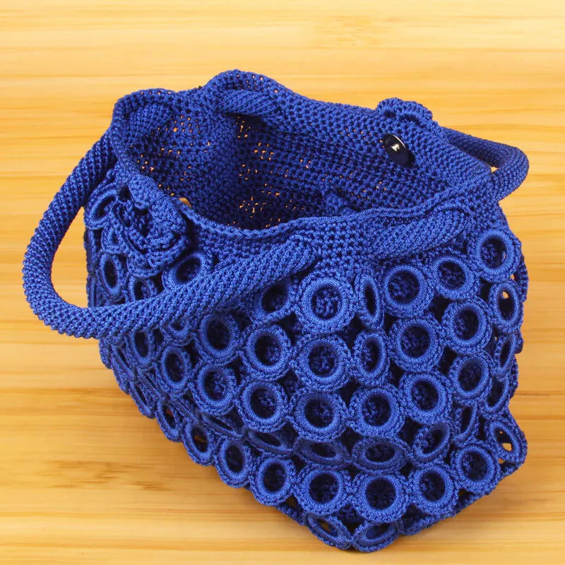 Solid Hand Woven Handbags For Women Hollow Out Female Travel Shoulder Underarm B