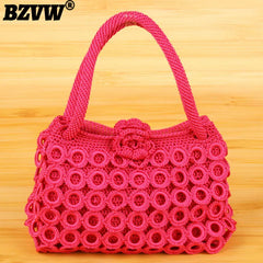 Solid Hand Woven Handbags For Women Hollow Out Female Travel Shoulder Underarm B
