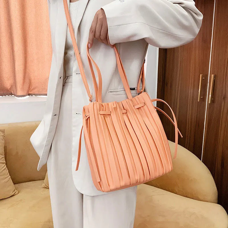 Versatile Pleated PU Leather Handbag Travel Crossbody Tote