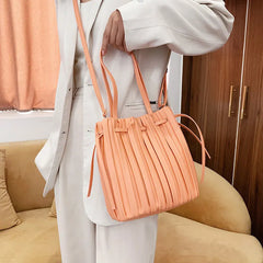 Versatile Pleated PU Leather Handbag Travel Crossbody Tote