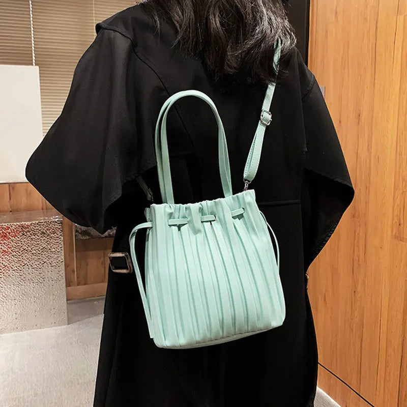 Versatile Pleated PU Leather Handbag Travel Crossbody Tote