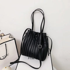 Versatile Pleated PU Leather Handbag Travel Crossbody Tote